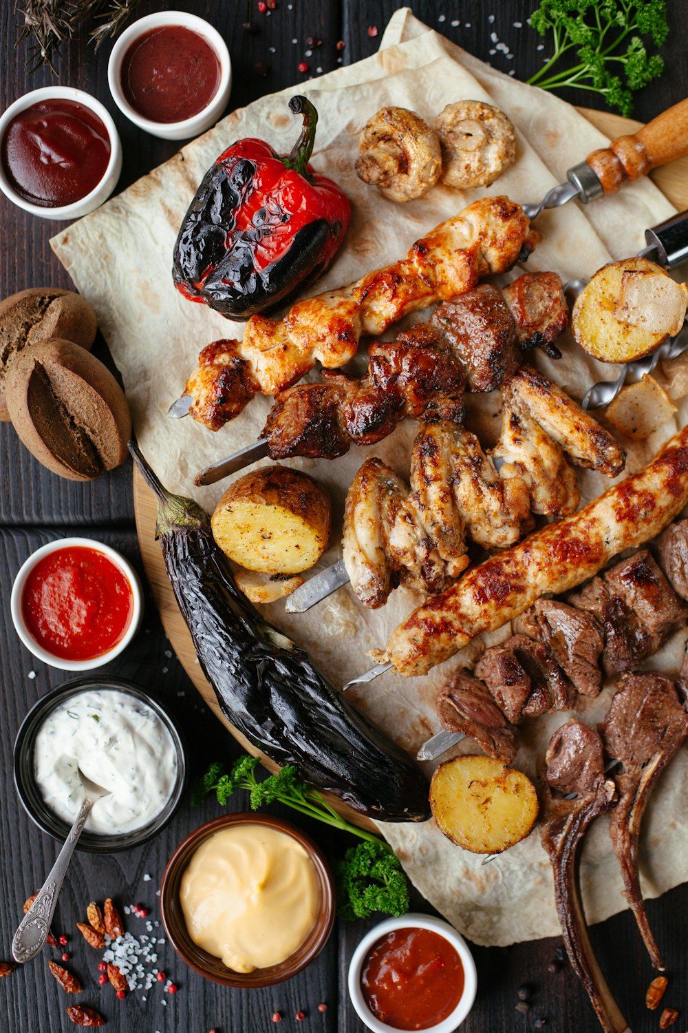 Grilled skewers platter